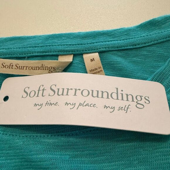 NEW Soft Surroundings Erin Tunic Top Teal Blue Linen Blend Ruffle Sleeve Top SzM - Picture 14 of 15